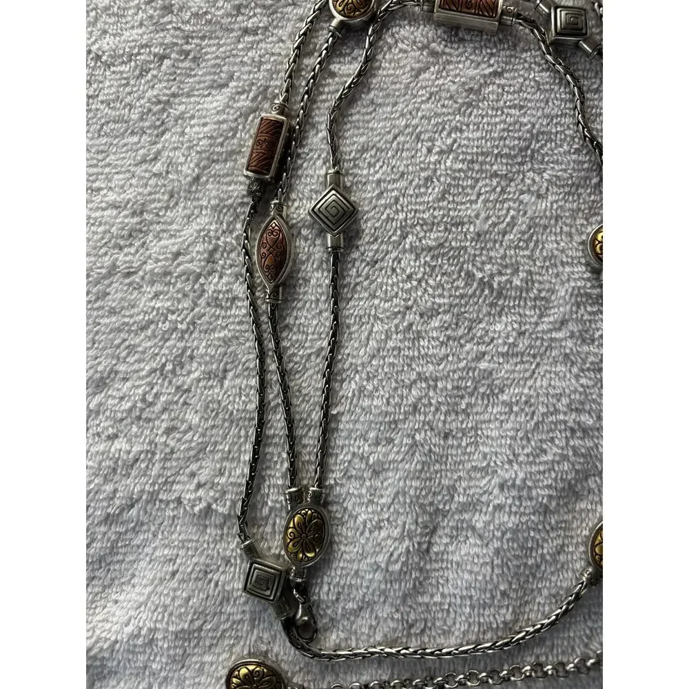 Brighton Vintage Chain Link Belt or Long Station Necklace Mixed Metals 44